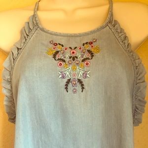 Blue Rain Tops - Embroidered ruffle tank Blue Rain Tops - Embroidered ruffle tank